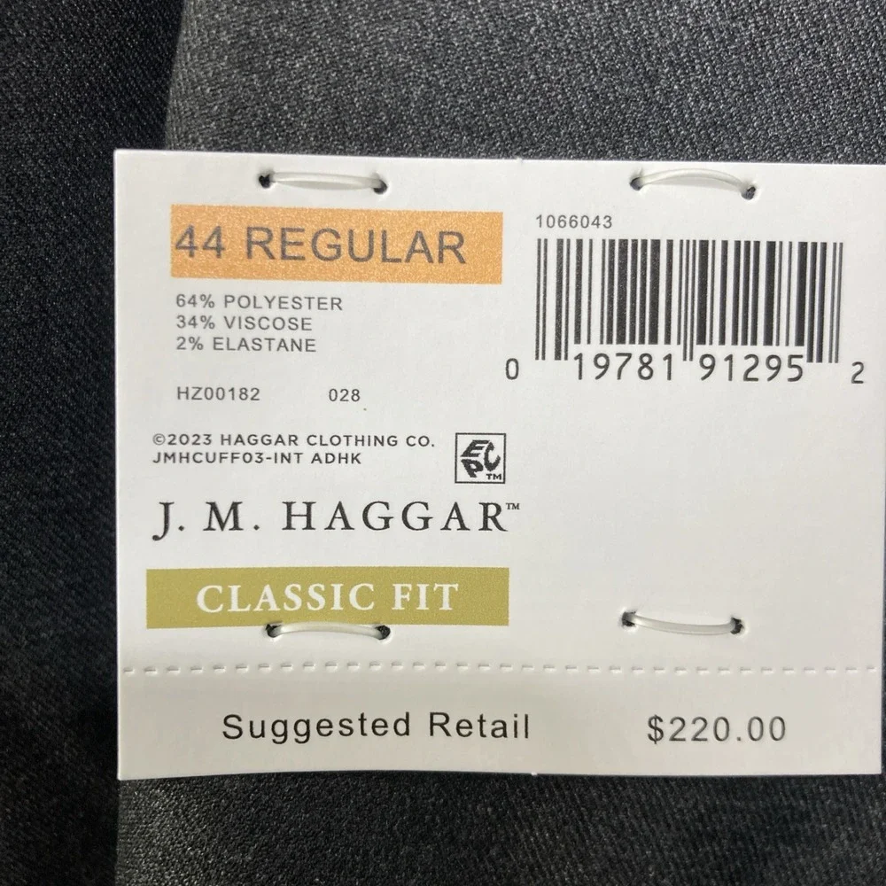 Haggar Mens 2-pc Suit Jacket Blazer 44R Pants 36W 32L Dark Gray Heather